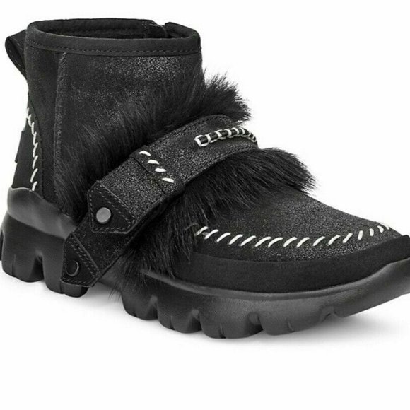 FIRM! UGG Fluff Punk UGG Pure & Lamb Fur Suede Ankle Boots Black sz 5 - Picture 7 of 10